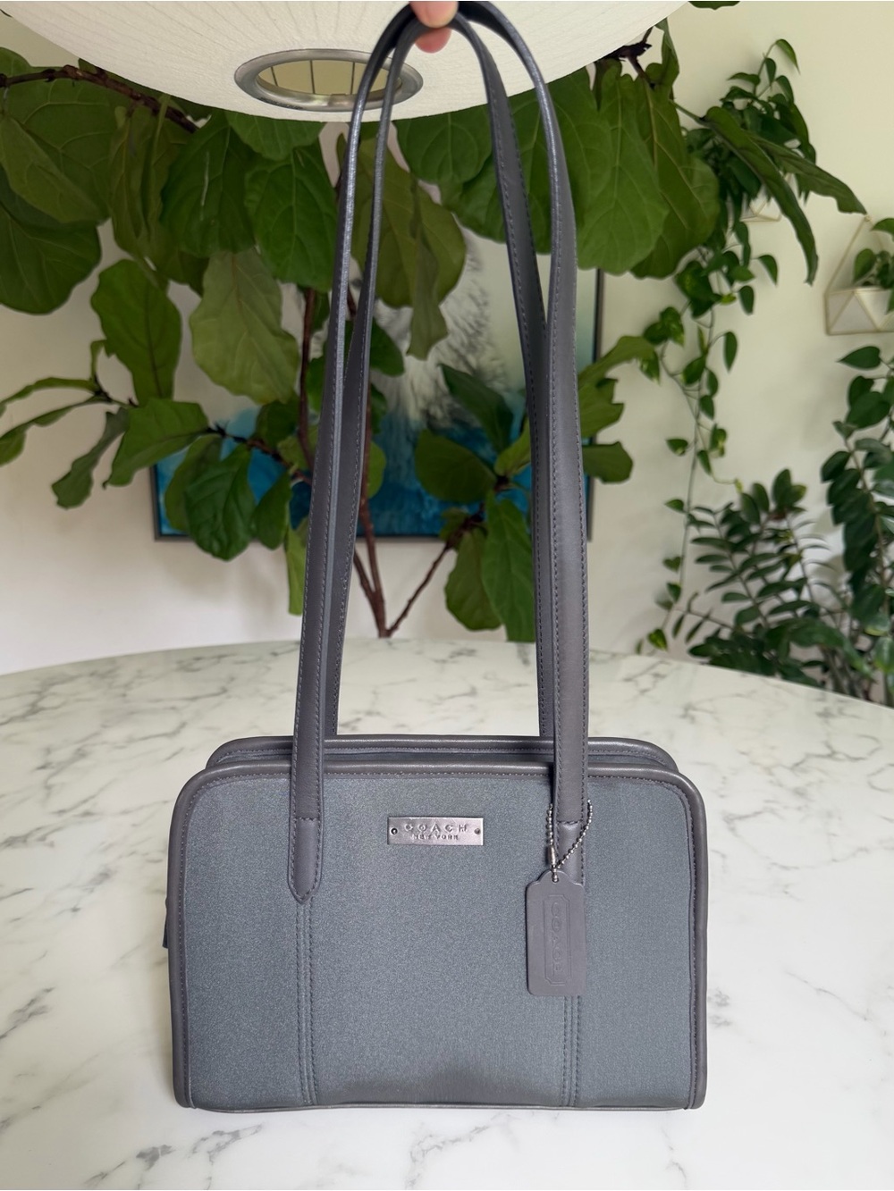 Coach Vintage Neo Swing Zip East West Shoulder Bag 6214 Gray Neoprene & Leather
